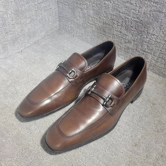 Salvatore Ferragamo Benford Men’s Size 8D US Brown Leather Slip on Loafer Shoes