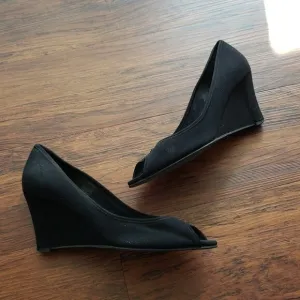 Salvatore Ferragamo Black Wedge Peep Toe Sandals Size 10