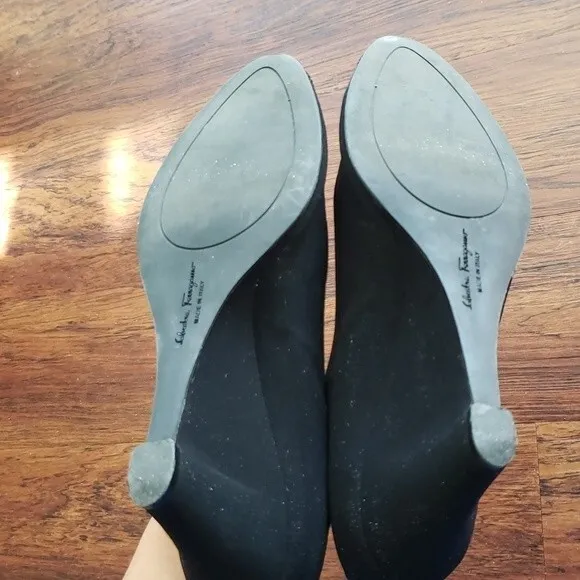 Salvatore Ferragamo Black Wedge Peep Toe Sandals Size 10