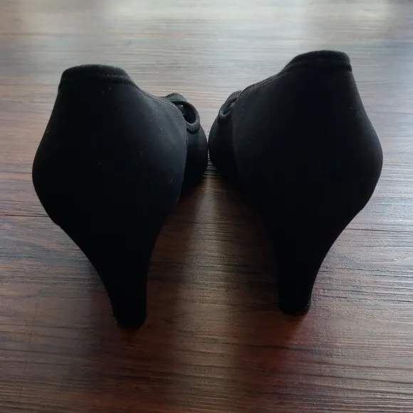 Salvatore Ferragamo Black Wedge Peep Toe Sandals Size 10