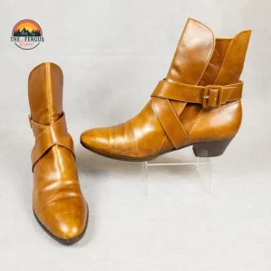 Salvatore Ferragamo Boots Ankle Strap Brown Leather Buckle Heel Women's Size 8
