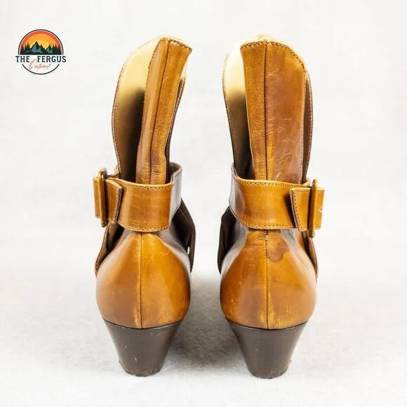 Salvatore Ferragamo Boots Ankle Strap Brown Leather Buckle Heel Women's Size 8