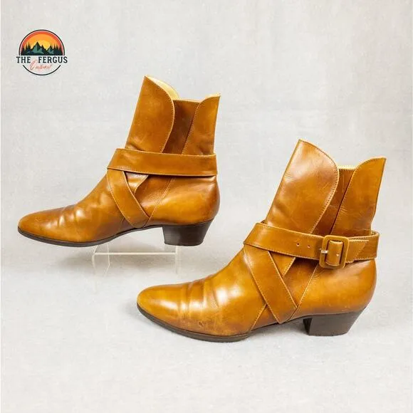 Salvatore Ferragamo Boots Ankle Strap Brown Leather Buckle Heel Women's Size 8