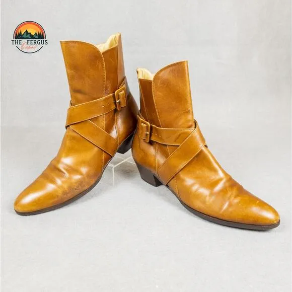 Salvatore Ferragamo Boots Ankle Strap Brown Leather Buckle Heel Women's Size 8