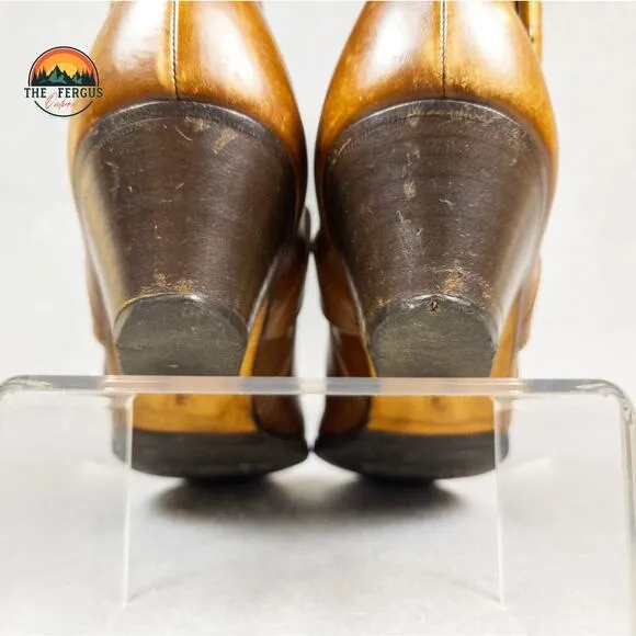 Salvatore Ferragamo Boots Ankle Strap Brown Leather Buckle Heel Women's Size 8