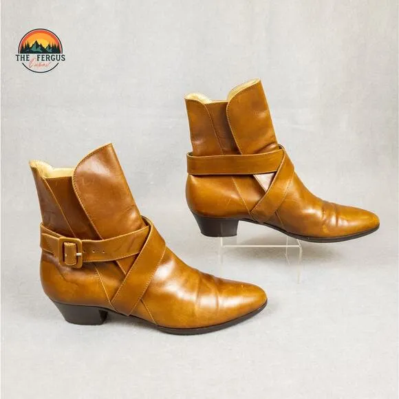 Salvatore Ferragamo Boots Ankle Strap Brown Leather Buckle Heel Women's Size 8