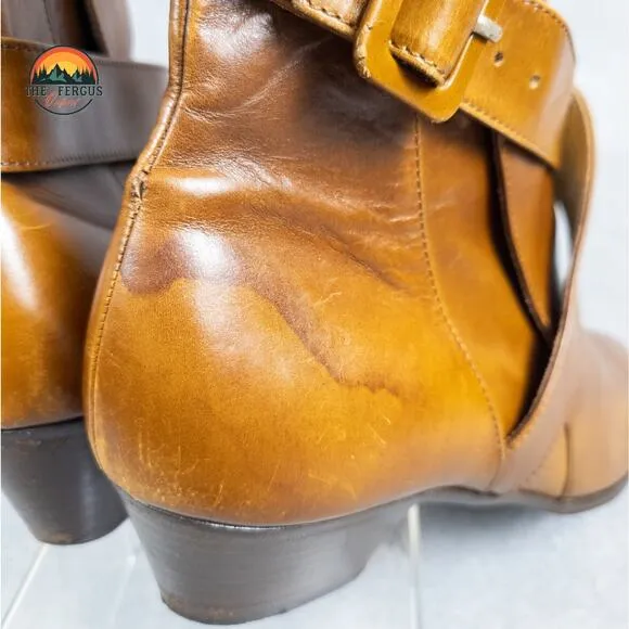 Salvatore Ferragamo Boots Ankle Strap Brown Leather Buckle Heel Women's Size 8