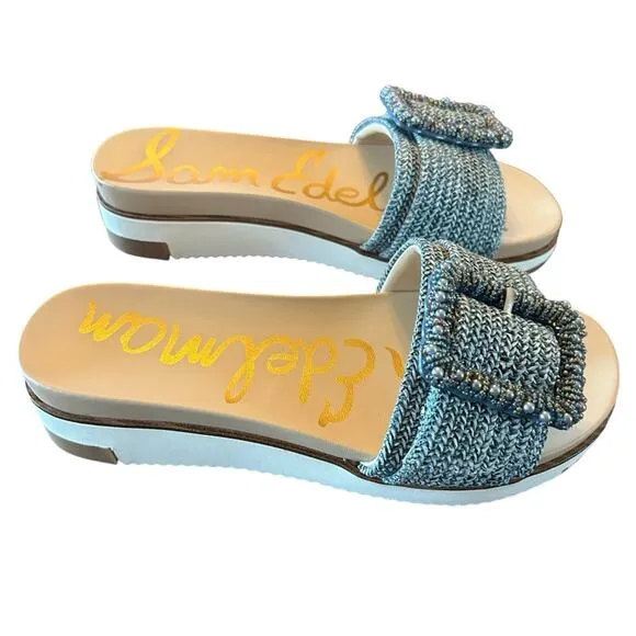 Sam Edelman Ariane Beads Sandals Beaded Buckle Slip On Sandals NEW 5.5