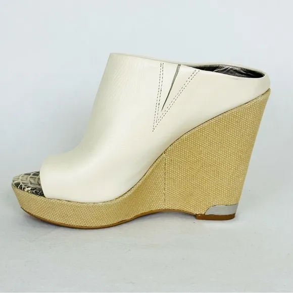 SAM EDELMAN Kylie Cream Leather Platform Espadrille style wedge heels, Size 7