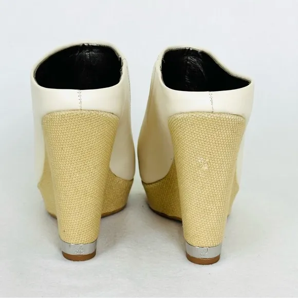 SAM EDELMAN Kylie Cream Leather Platform Espadrille style wedge heels, Size 7