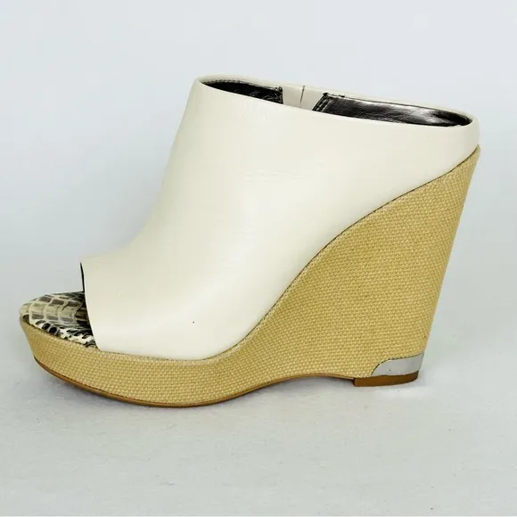 SAM EDELMAN Kylie Cream Leather Platform Espadrille style wedge heels, Size 7