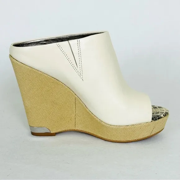 SAM EDELMAN Kylie Cream Leather Platform Espadrille style wedge heels, Size 7