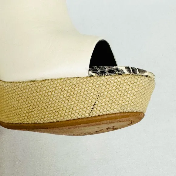 SAM EDELMAN Kylie Cream Leather Platform Espadrille style wedge heels, Size 7