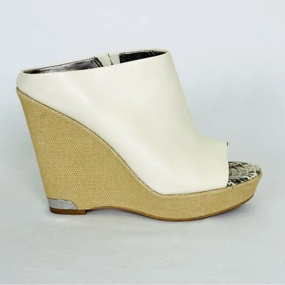 SAM EDELMAN Kylie Cream Leather Platform Espadrille style wedge heels, Size 7