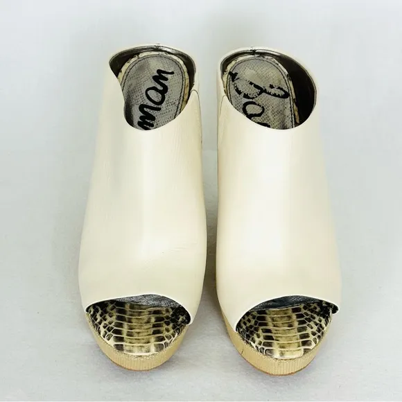 SAM EDELMAN Kylie Cream Leather Platform Espadrille style wedge heels, Size 7