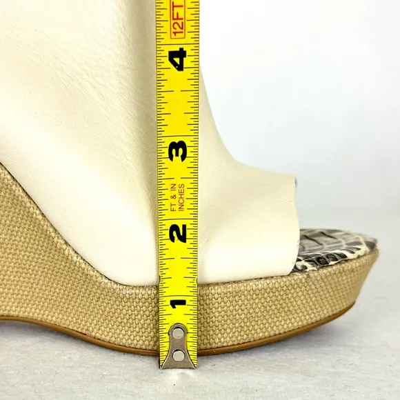 SAM EDELMAN Kylie Cream Leather Platform Espadrille style wedge heels, Size 7