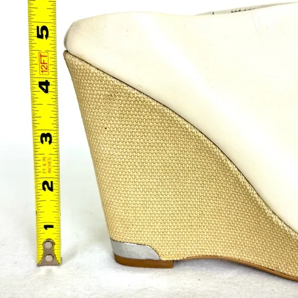 SAM EDELMAN Kylie Cream Leather Platform Espadrille style wedge heels, Size 7