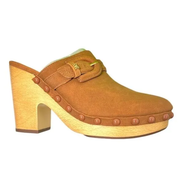 Sam Edelman Womens Brown Suede Nyla Slip On Wooden Clog Heels Sz 7 NIB