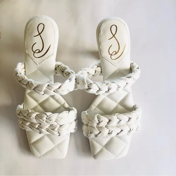 Sam Edelman Women's Meghan White Braided Straps Square Toe Heels Sandals Size  8