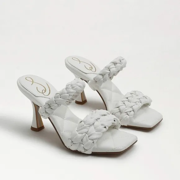 Sam Edelman Women's Meghan White Braided Straps Square Toe Heels Sandals Size  8