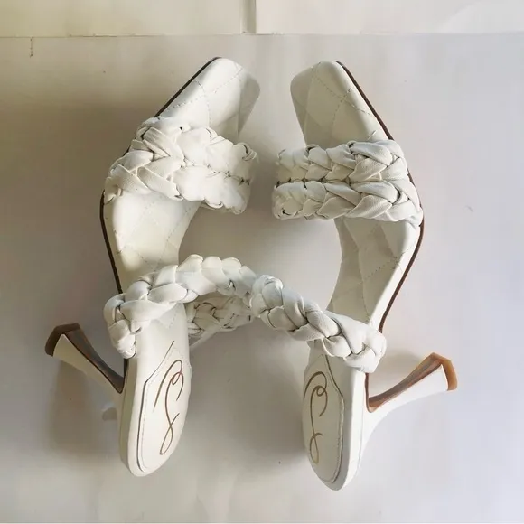 Sam Edelman Women's Meghan White Braided Straps Square Toe Heels Sandals Size  8