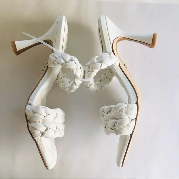 Sam Edelman Women's Meghan White Braided Straps Square Toe Heels Sandals Size  8