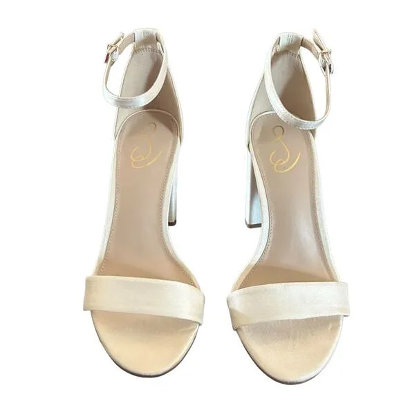 Sam Edelman Yaro Pearl Ivory Satin Dress Heels Elegant Sandals NEW Size 10 WIDE