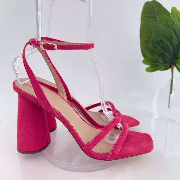 Sam Edelman Womens Kia Sandals Block Heel Strappy Pink Suede Square Toe Size 10