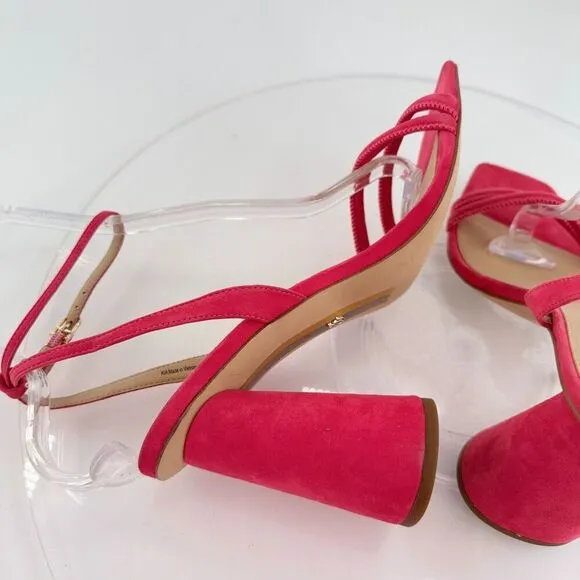 Sam Edelman Womens Kia Sandals Block Heel Strappy Pink Suede Square Toe Size 10