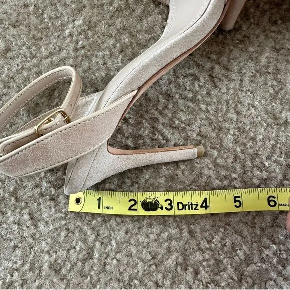 Sandro Nina Chain Suede Heeled Sandals Nude 37 6-6.5