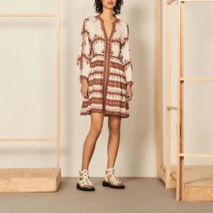 Sandro White Printed Linen Blend Ramata Mini Dress S