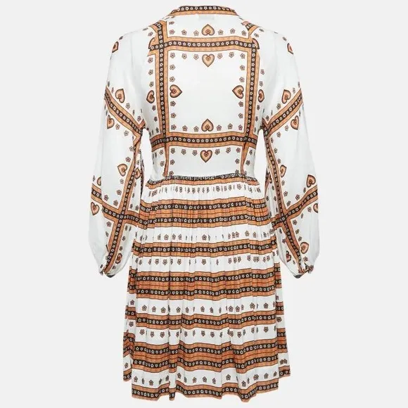 Sandro White Printed Linen Blend Ramata Mini Dress S