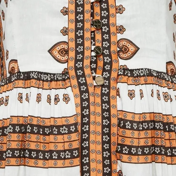 Sandro White Printed Linen Blend Ramata Mini Dress S