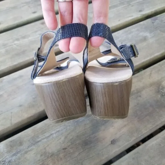 Sanita Daisy Davia Navy Blue Snakeskin Embossed Leather 2 Strap Buckle Sandals