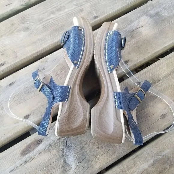 Sanita Daisy Davia Navy Blue Snakeskin Embossed Leather 2 Strap Buckle Sandals