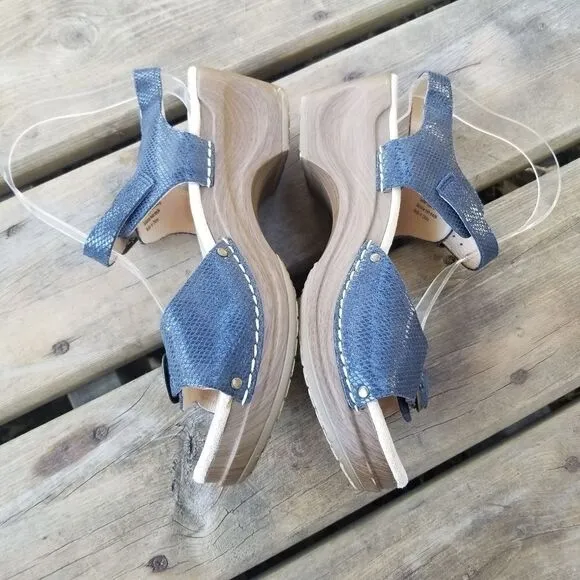Sanita Daisy Davia Navy Blue Snakeskin Embossed Leather 2 Strap Buckle Sandals