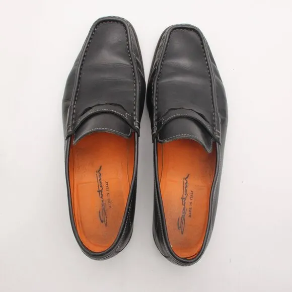 Santoni Loafer Black Leather Men's Size 10.5 D Dress Shoes Slip On