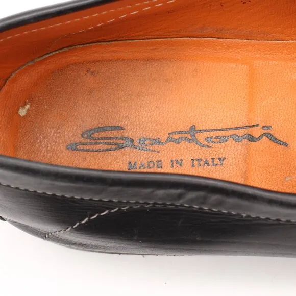 Santoni Loafer Black Leather Men's Size 10.5 D Dress Shoes Slip On