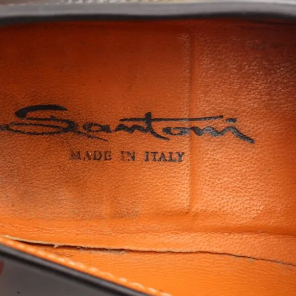 Santoni Loafer Black Leather Men's Size 10.5 D Dress Shoes Slip On