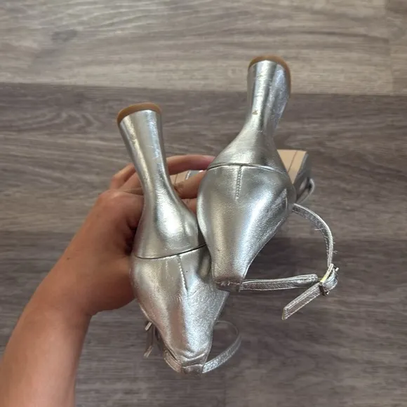 Sarto by Franco Sarto Silver Leather Ankle Strap Heeled Sandals 10 Evening