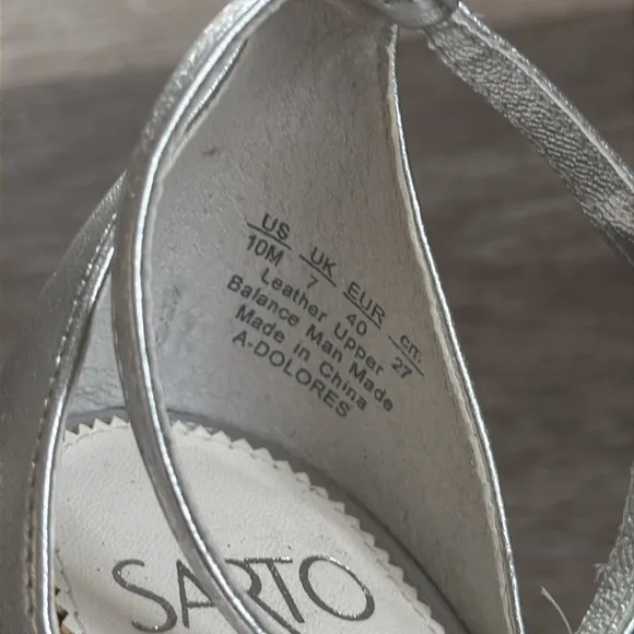 Sarto by Franco Sarto Silver Leather Ankle Strap Heeled Sandals 10 Evening
