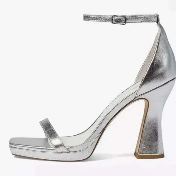Sarto by Franco Sarto Silver Leather Ankle Strap Heeled Sandals 10 Evening