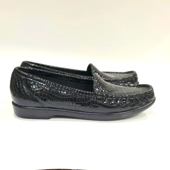 SAS Black Croc Print Loafer Shoes Size 9 AAA