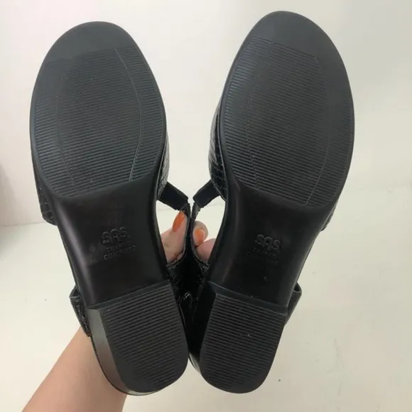 SAS black croc suntimer leather open toe sandals