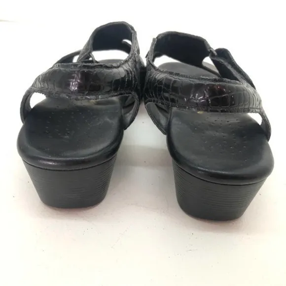 SAS black croc suntimer leather open toe sandals