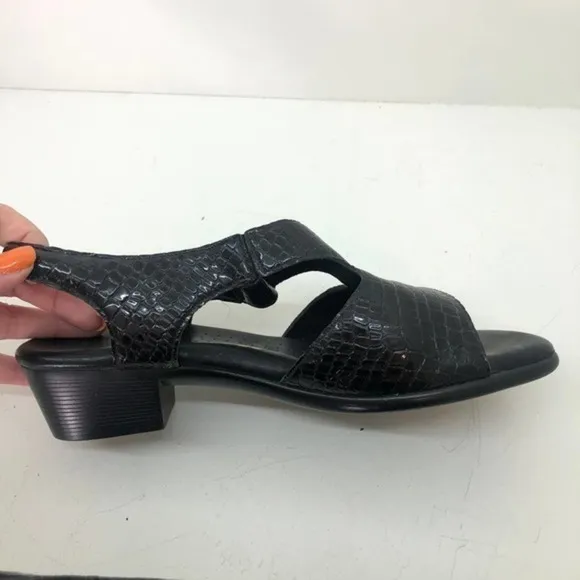SAS black croc suntimer leather open toe sandals