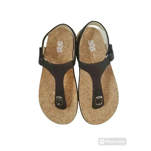 SAS Marina Leather Thong Wedge Sandals Size 7.5 W