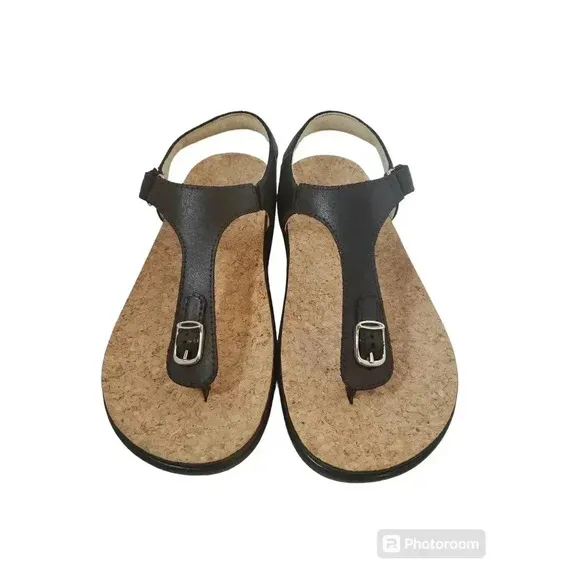 SAS Marina Leather Thong Wedge Sandals Size 7.5 W