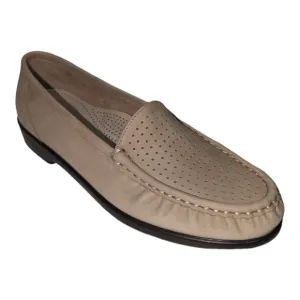 SAS Nubuck Perforated Slip On Leather Loafer Linen Color Size 7N