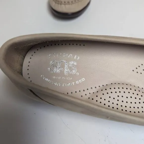 SAS Nubuck Perforated Slip On Leather Loafer Linen Color Size 7N